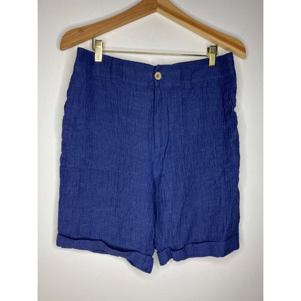 Soft Surroundings Casual Blue Crinkle Shorts Pockets Women's Medium